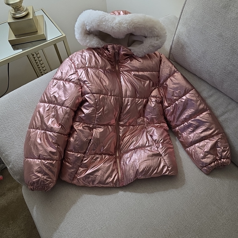 ZeroXposur Shiny Pink Puffer Jacket with Faux Fur Hood